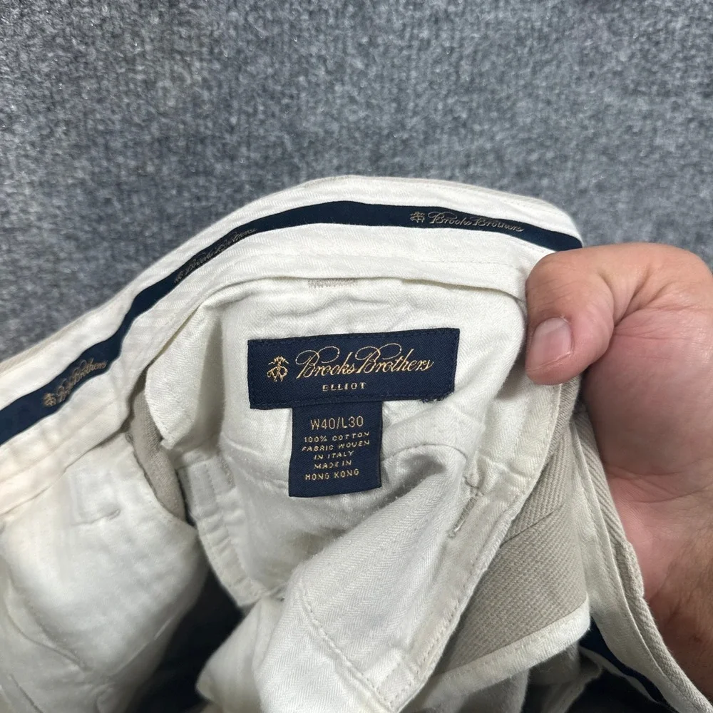 Brooks Brothers Elliot Pants Men 40x30 Beige Pleated Cuffed Italian Cotton Twill